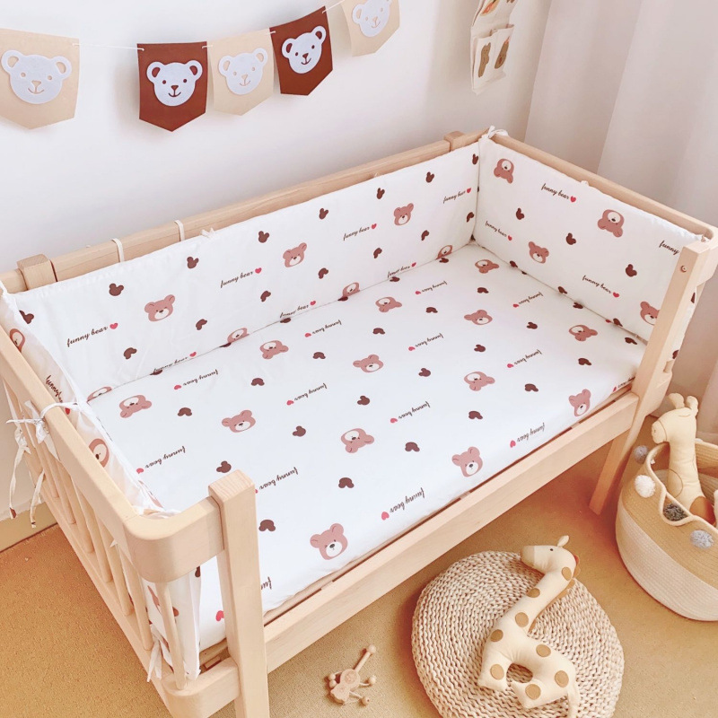 Crib Bumper Anti-Collision Pure Cotton Baby Children's Spliced Bumper Crib Bumper Small Bed Fence Thickened Removable and Washable