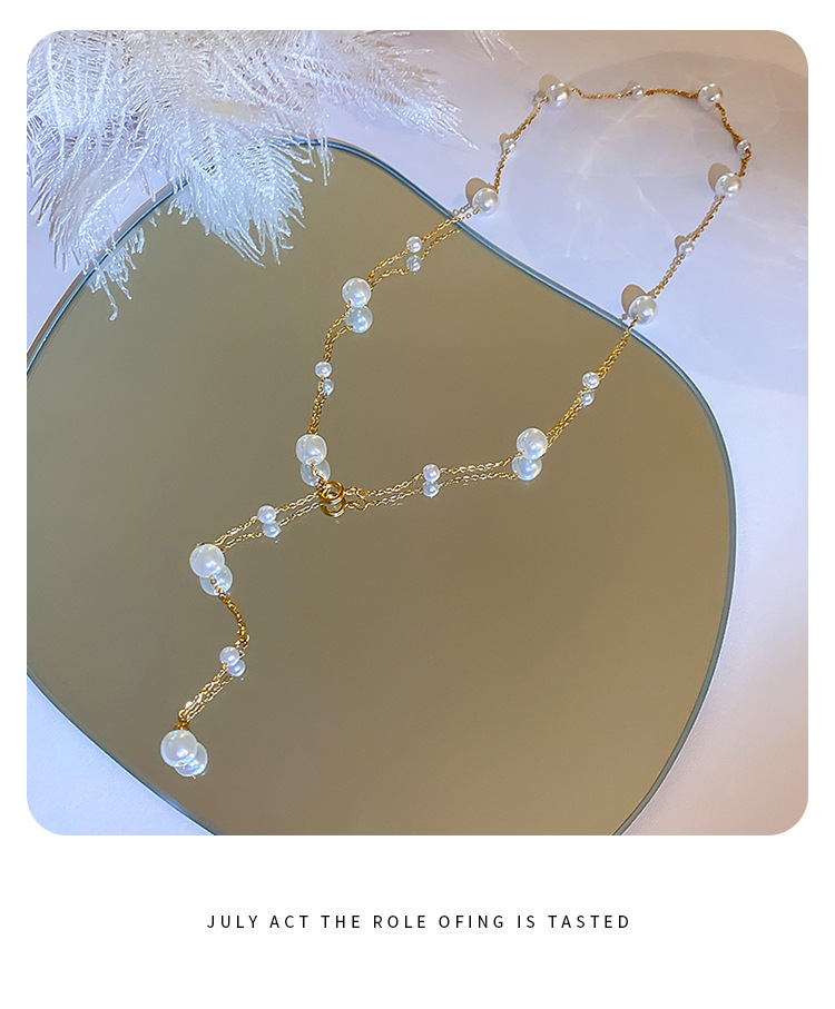 Holiday Occasion Lady Pearl Titanium Steel Beaded Tassel Plating Necklace 1 Piece