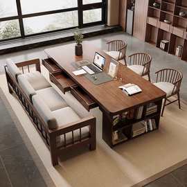 茶桌轻奢现代高级感办公桌实木茶台客厅茶几餐桌家用新款原木饭桌