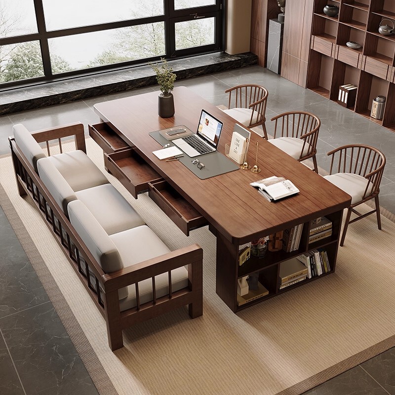 Tea Table, Light Luxury, Modern and High-End Office Desk, Solid Wood Tea Table, Living Room Coffee Table, Dining Table, Home New Log Dining Table