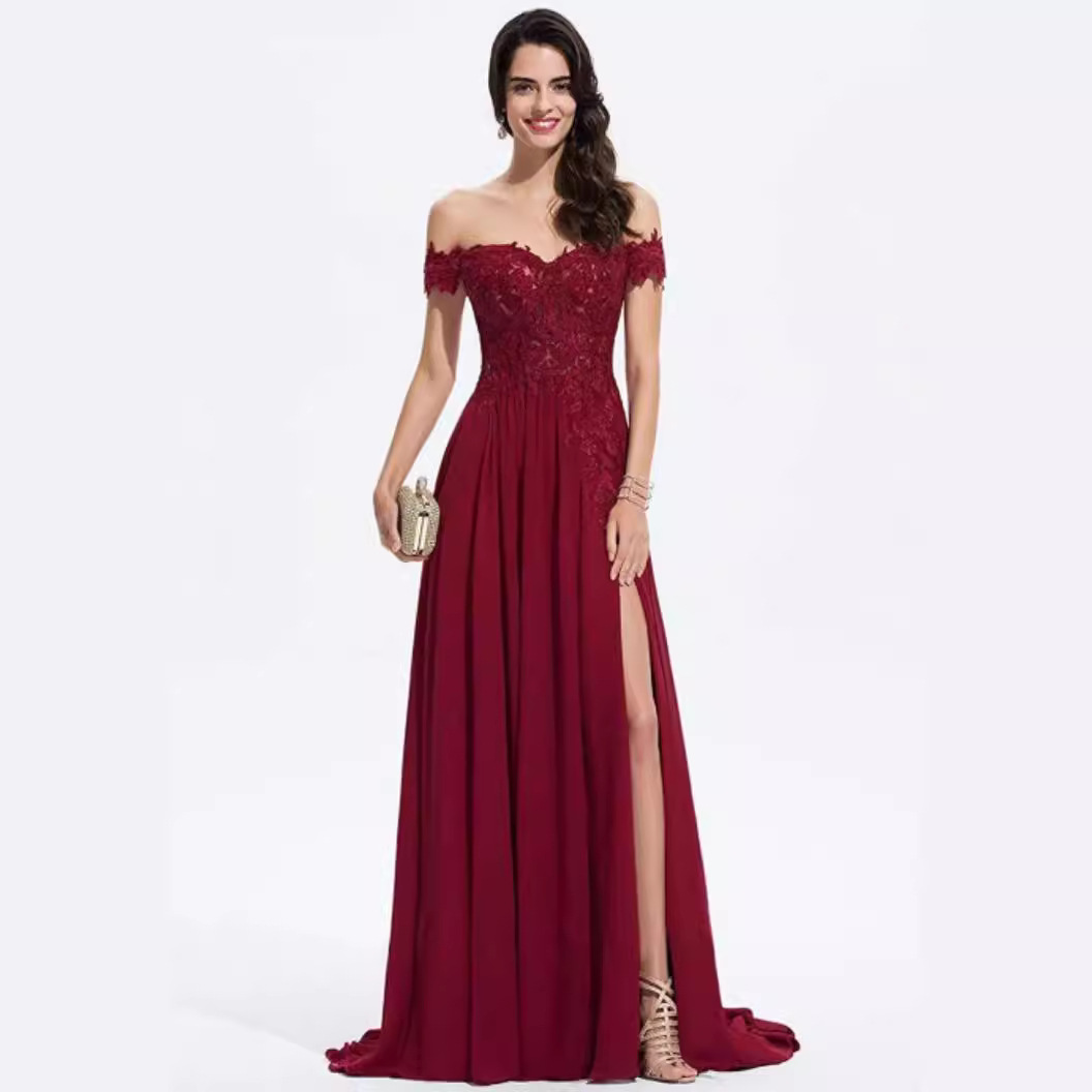 Comercio exterior europeo y americano Amazon vestido de noche 2022 Otoño e Invierno fuera del hombro damas banquete vestido de fiesta