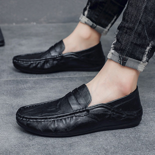 Spring New Leather Shoes, Men's Soft-Soled Beanie Shoes, Slip-On Casual Men's Shoes, Cross-Border Men's Shoes, Low-Top Stepping-On Men's Shoes