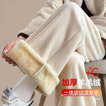 厂家捡漏尾单剪标专柜撤回羊羔绒加绒加厚休闲阔腿裤女拼接款不