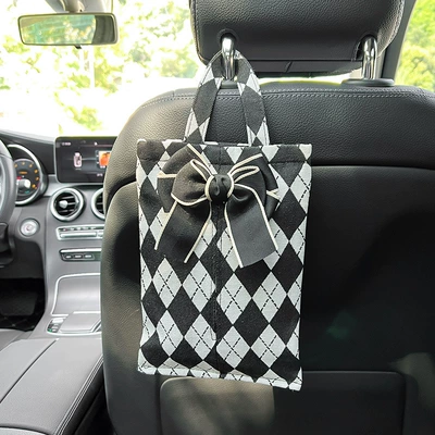 Popular Storage Bag, Car tissue box/set - diamond-pattern-black-bow