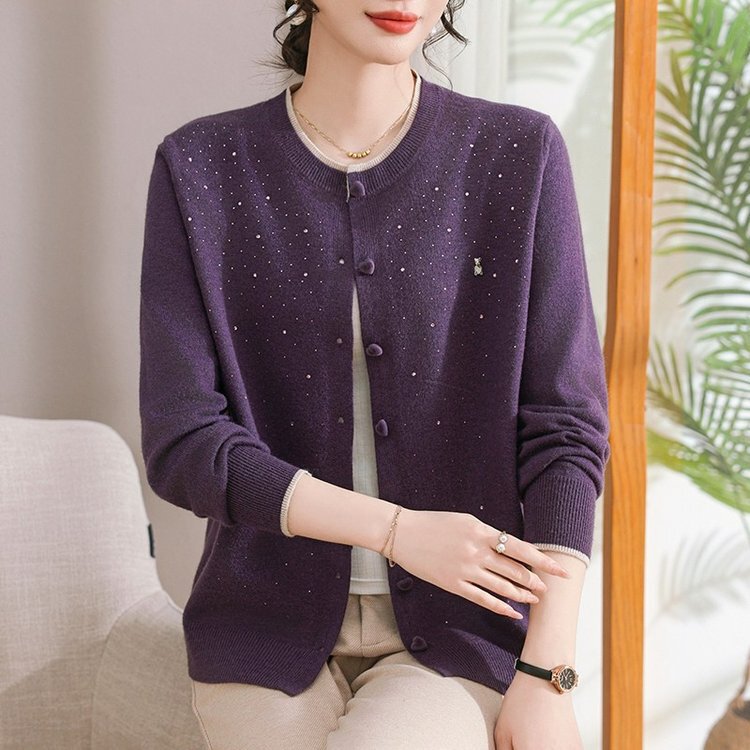 Middle-Aged and Elderly Women's Mother's Clothing 40 and 50 Years Old Knitted Knitwears Cardigan Knitwears with Thin Long-Sleeved Jackets Middle-Aged Women's Tops