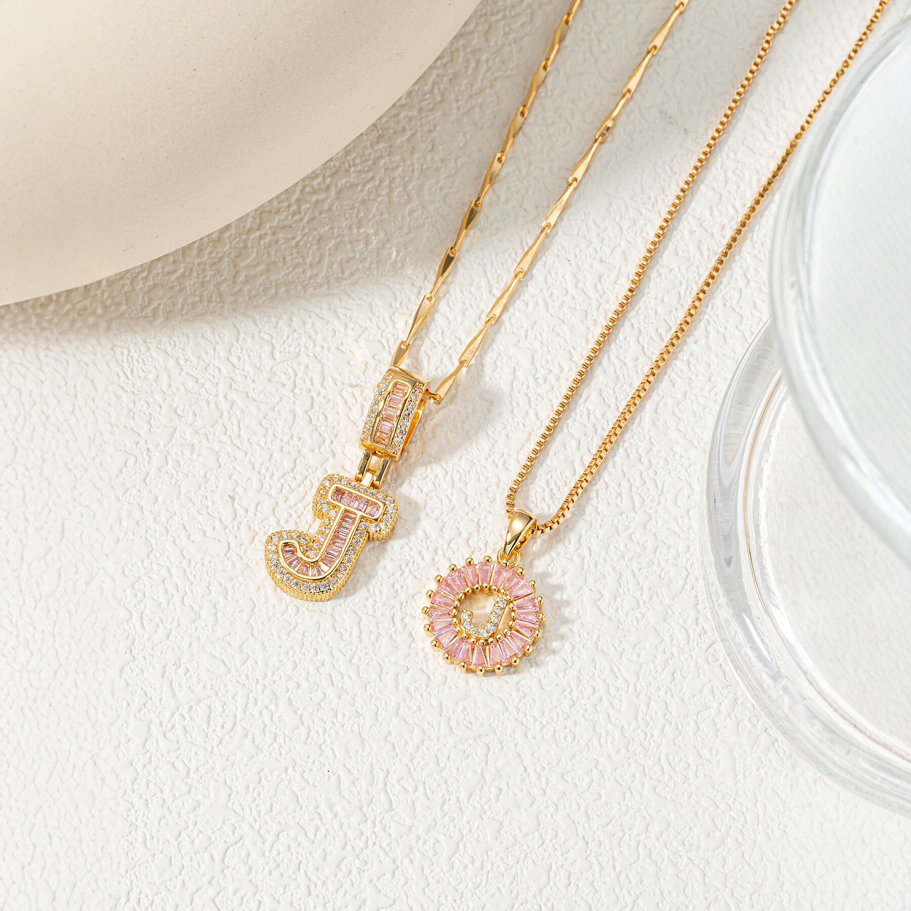 Collana elegante rosa con strass e zirconi incastonati rame_voghion.com