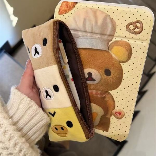 귀여운 캐릭터 배색 봉제 필통 대용량 학생 문구 파우치