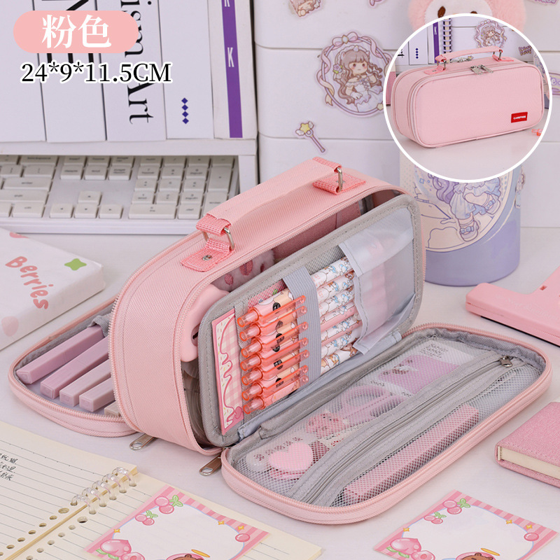 Nuevos productos transfronterizos de doble rejilla doble cremallera bolsas de lápiz de gran capacidad de estudiantes caja de lápiz de mano caja de almacenamiento de papelería