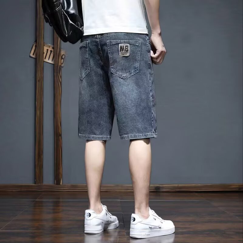 Summer Thin Men's Denim Trendy Straight Loose Fit Youth Versatile Five-Point Pants Casual Mid-Length Pants Summer Cross-Border