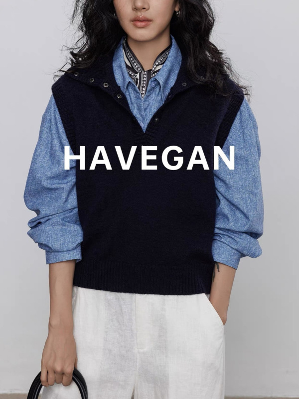 与间HAVEGAN/秋季翻领无袖针织马甲女软糯外穿毛衣背心慵懒上衣|undefined