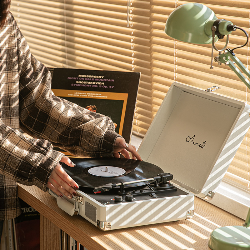 黒ゴムレコード機レトロ蓄音機lp bluetoothオーディオ携帯スーツケーストランクレコード機|undefined