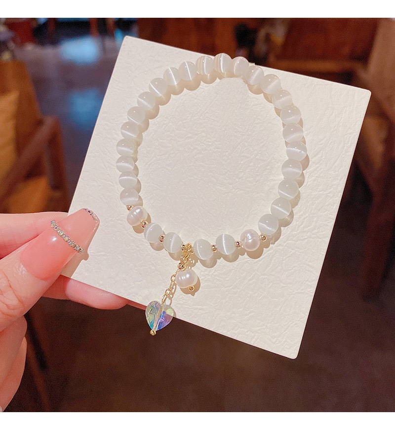 fashion geometric opal pearl crystal heart pendant copper bracelet