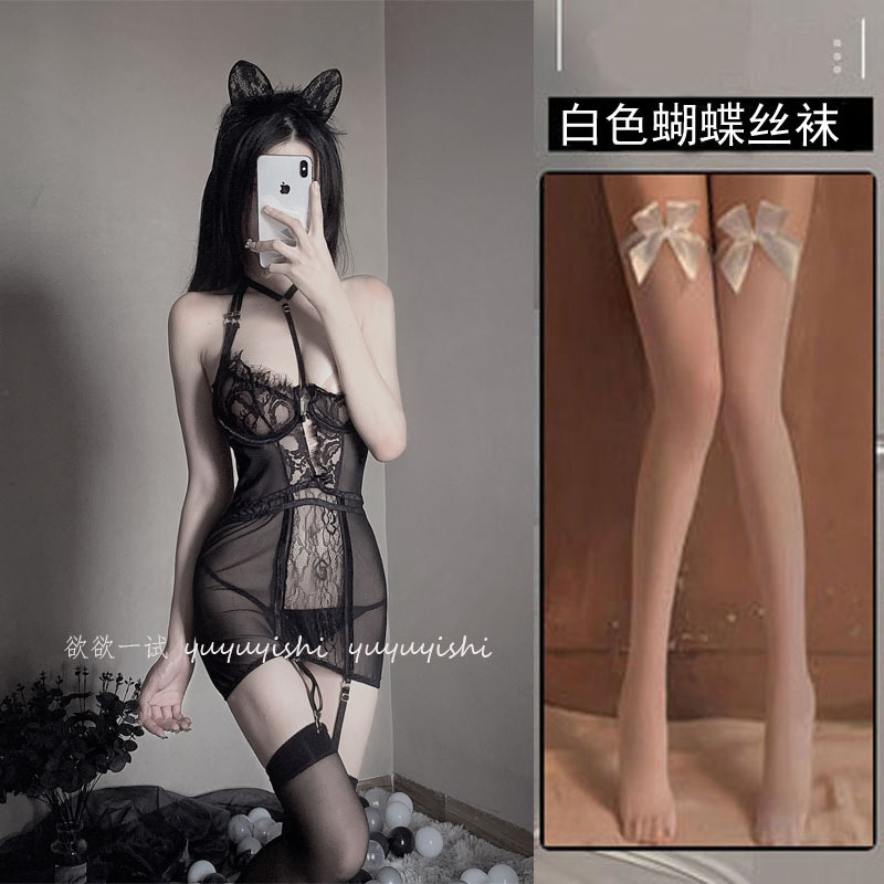 균일 한 + 흰색 나비 스타킹