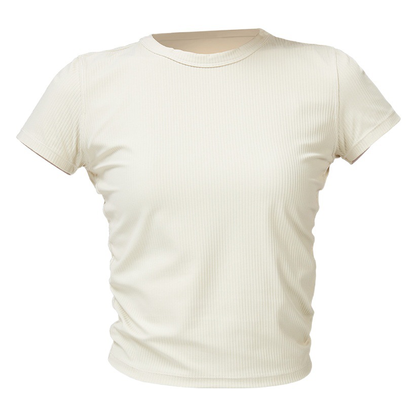 ヨガウェア リブプリーツ ウエストシェイプ 半袖 レディース カジュアル 通気性 速乾性 Tシャツ アウトドア スポーツ ランニング フィットネスウェア