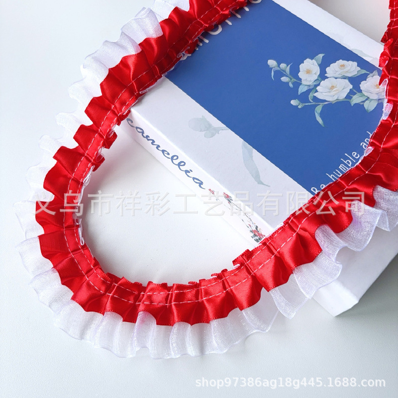4cm Snow Gauze Ribbon with Double-Layered Pleats, Clothing Accessories, Lace Wholesale, Handmade High-Quality Polyester Lace, Discounted Lace Trim