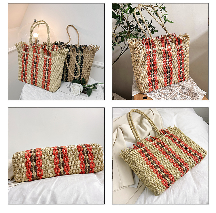 Women's Medium Straw Stripe Vacation Square Open Straw Bag display picture 2