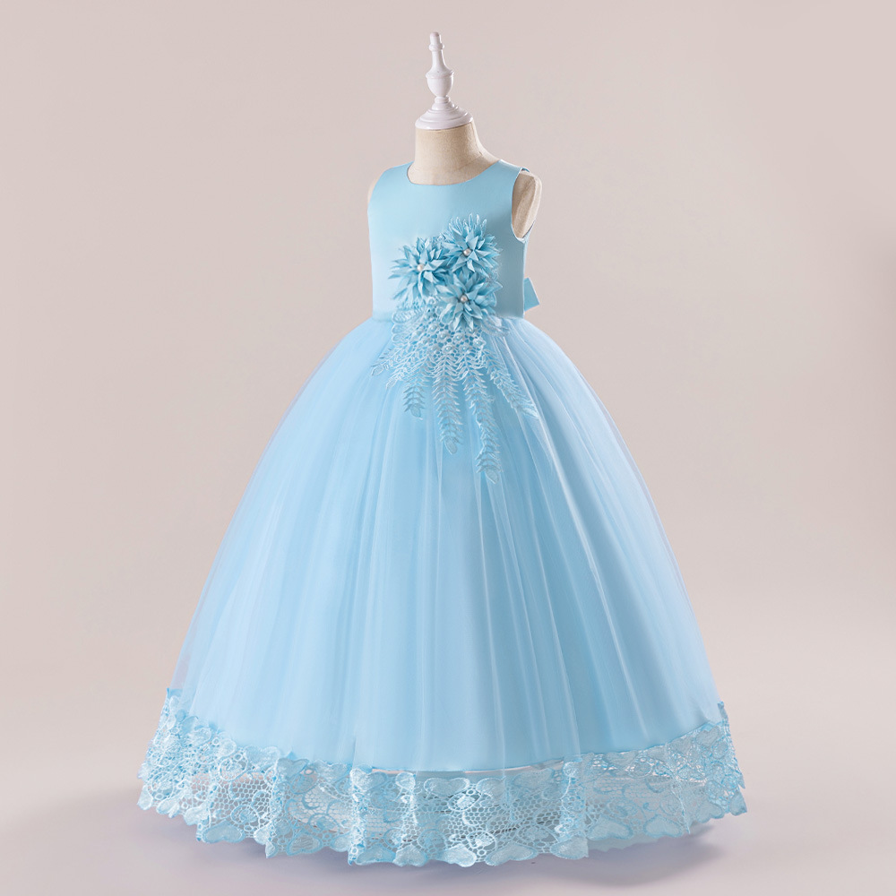 Robe Princesse Fille En Tulle - Longue Avec Nœud - Sans Manches - Pour Fêtes, Mariages, Bal - Tissu Doux