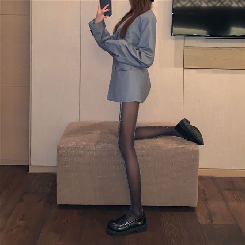 Japanese and Korean Summer Black Sheer Pearl Stockings Women's Sexy Black Pure Desire Style Nude Durable Fine Glitter Base Stockings