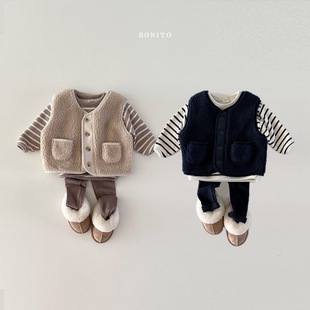 Infant Autumn and Winter Clothes, Boys and Girls Vests, Baby Autumn and Winter Clothes, Korean Style Children's Clothes, Baby Stripesd Velvet Suits