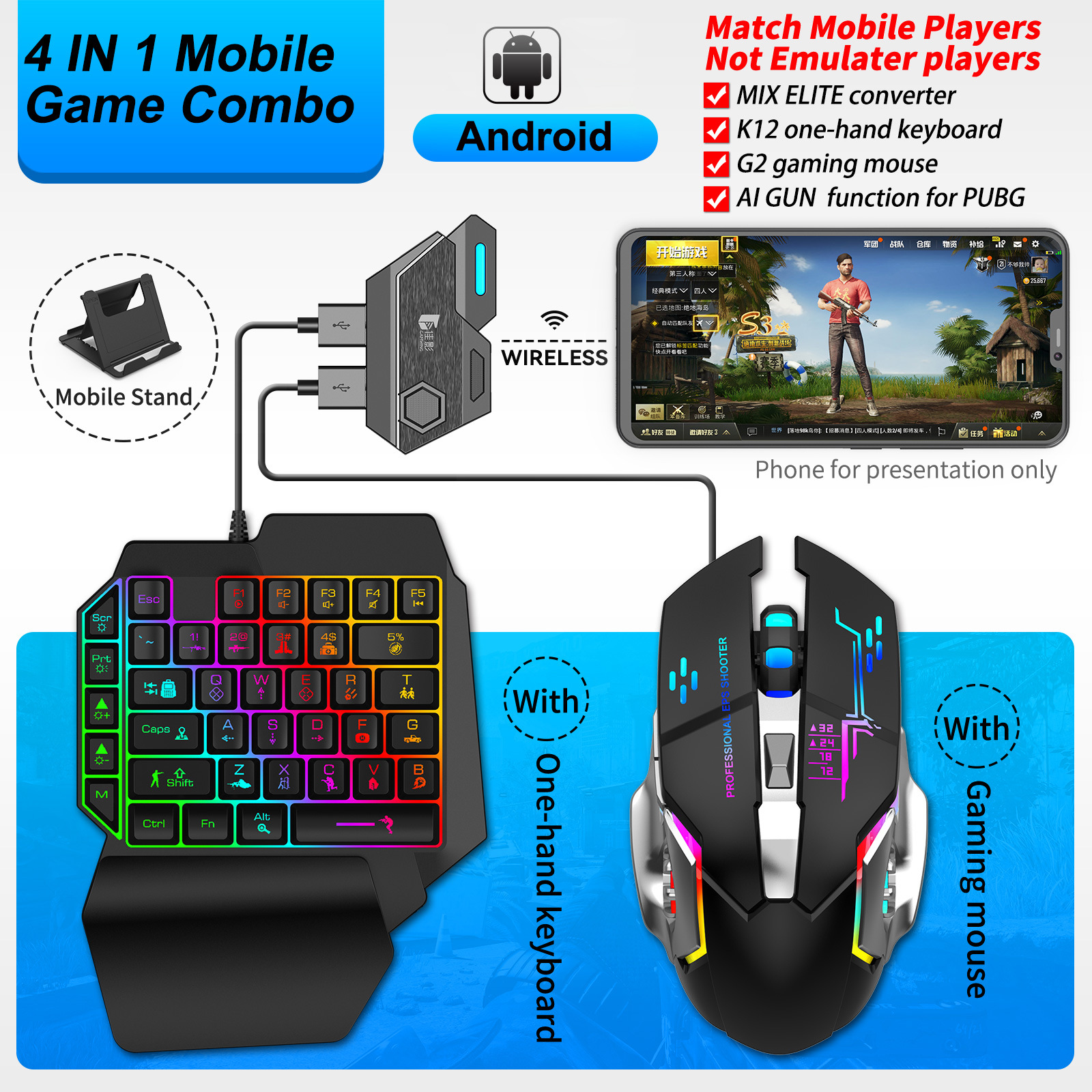 Jiaying Mobile Gamepad Convertidor de teclado y mouse Trono de trono Android Chicken Eating Eating Detector Accesorios periféricos