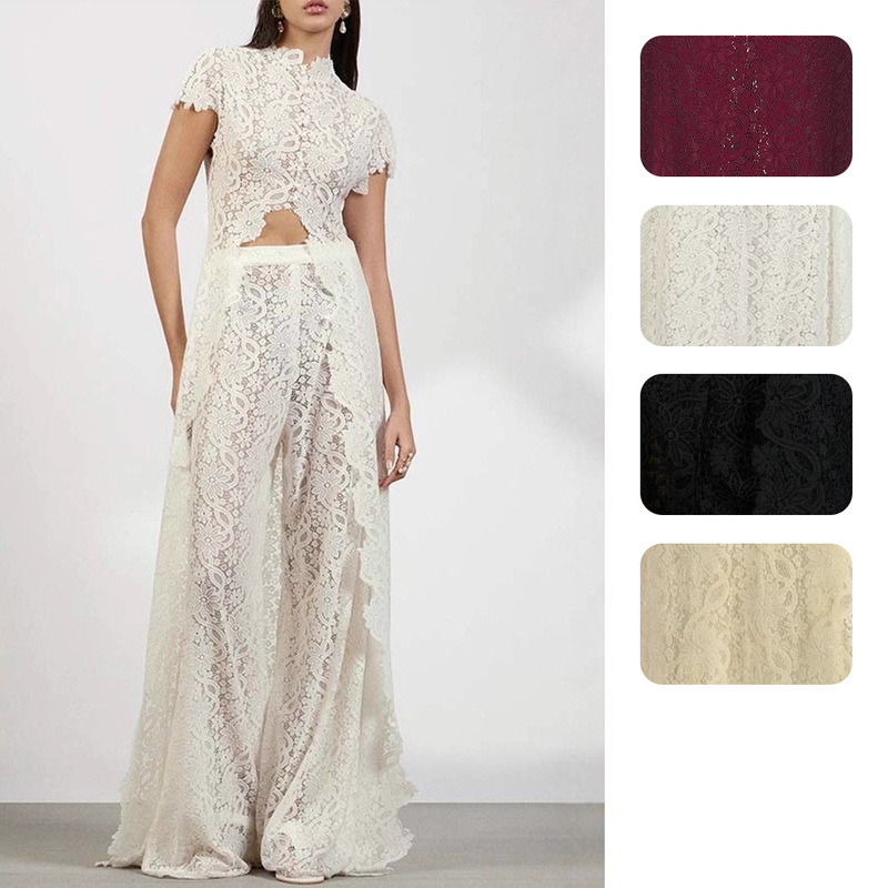 Independent Station Amazon European and American Clothing Lace Pure Color Dress Cut Out Round Neck Fashionable Sleeves Front Slit 8193 Independent Station Amazon European and American Clothing Lace Pure Color Dress Cut Out Round Neck Fashionable Sleeves Front Slit 8193