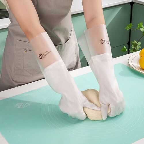 Durable Kitchen Fleece Dishwashing Gloves for Women, Rubber Scrubbing Brush Housekeeping Tool Nitrile Laundry Waterproof Latex