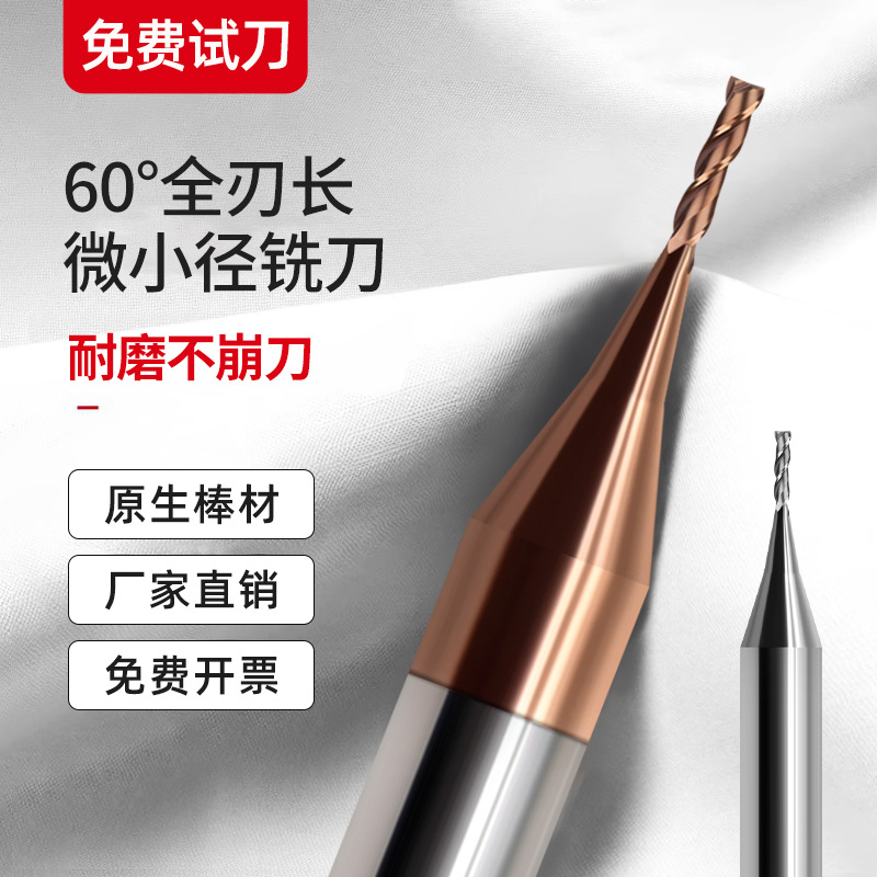 60度钨钢全刃长两刃加长0.3/0.4/0.5/0.6/0.7/0.8/0.9微小径铣刀