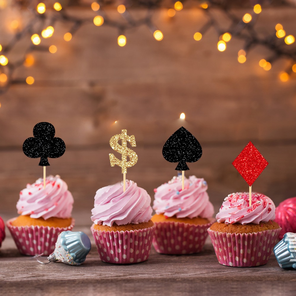 Magia tema Fiesta jugando a las cartas Tarjeta de pastel creativo insertando papel taza pastel plug-in Casino suministros de fiesta de cumpleaños