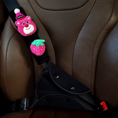 Car Child Seat Belt: Seat belt shoulder pad - velvet-hat-strawberry-bear-upper-and-lower-set-seat-belt-auxiliary-accessories