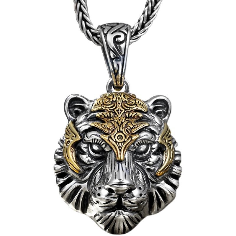 Neuer Herren-Sternzeichen-Tiger-Anhänger, Tigerkopf-Sternzeichen-Halskette, beliebtes Design-Accessoire für Männer_voghion.com