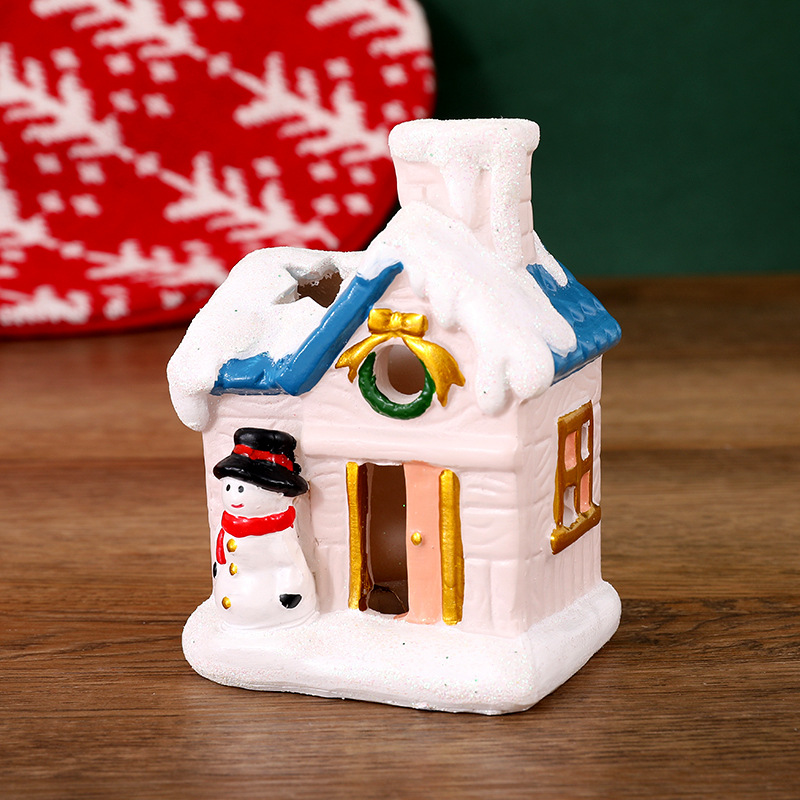 Nueva casa pequeña emisora de luz transfronteriza Casa de nieve de estilo europeo Santa Claus muñeco de nieve decoración de la casa decoraciones de Navidad