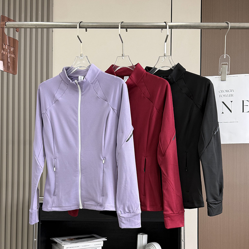 Autumn and winter slim-fit, thin fleece outdoor sports and fitness running jacket with a stand-up collar, casual style, for women. 13506