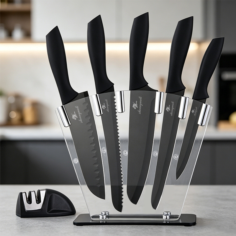 Cuchillo de pintura con cuchillo negro de acero inoxidable transfronterizo cuchillo de cocina de siete piezas cuchillo acrílico cuchillo comercial exterior