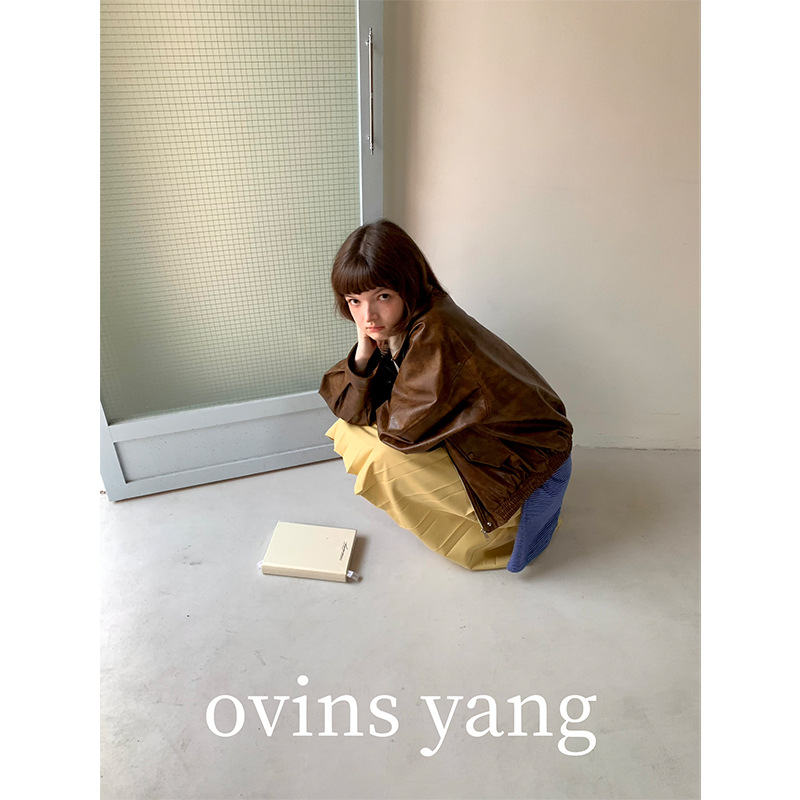 Ovinsyang Brown Leather Jacket Women's 2025 New Design Niche Retro Loose Top