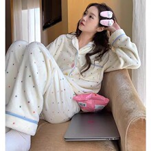 冬季新款睡衣女款珊瑚绒加厚加绒法兰绒少女小香风可爱大码家居服