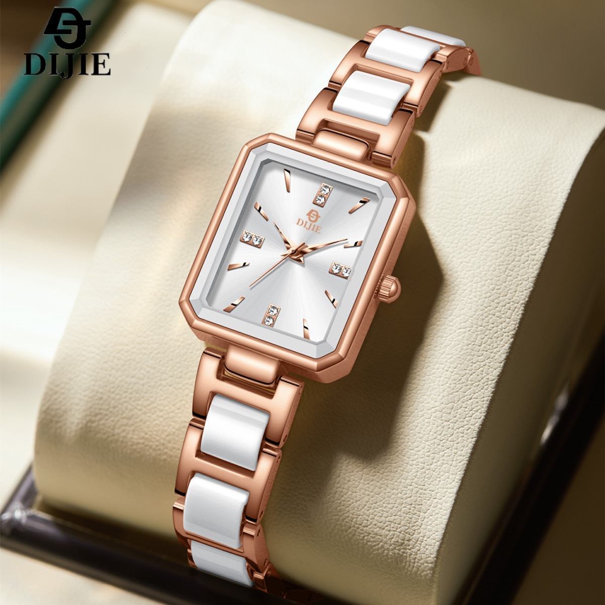 Damenuhr, Luxus, Diamant, quadratisches Zifferblatt, elegant, Quarz
