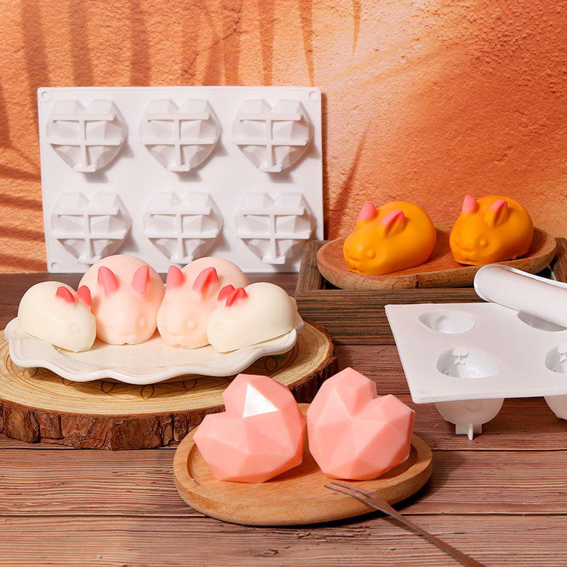6孔3D小兔子布丁模缽仔糕diy硅膠模具烘焙網紅蛋糕模具慕斯連