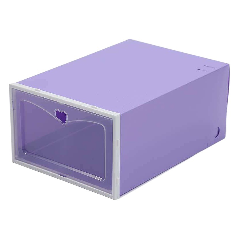 Caja de zapatos transparente tipo macaron, con tapa abatible, apilable