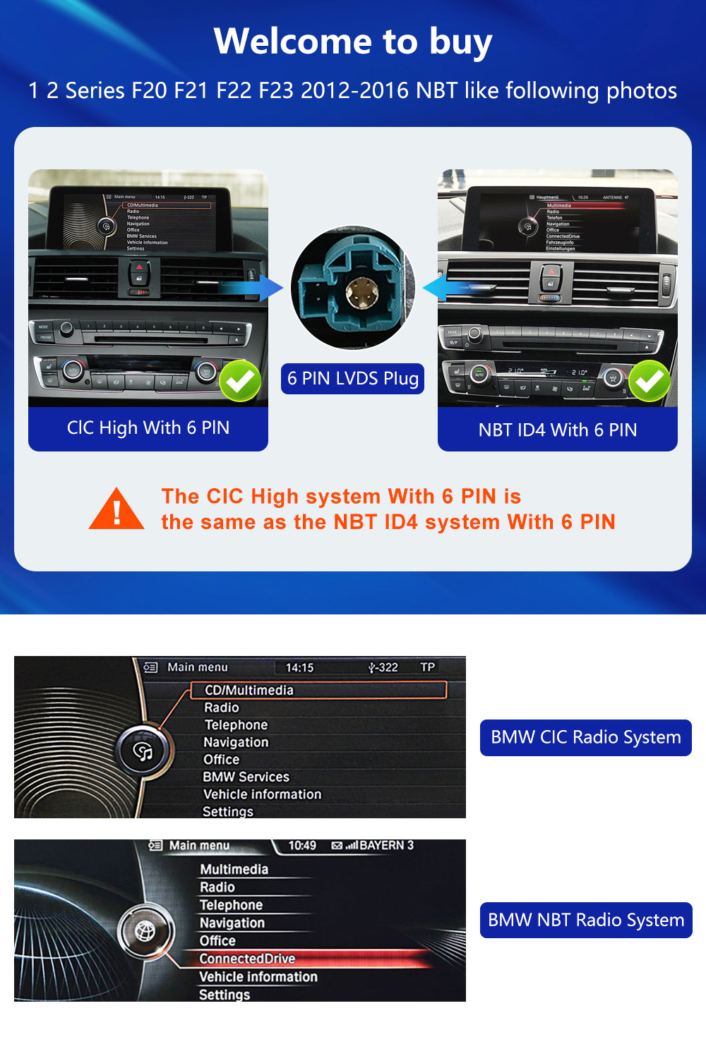 10.25'' Car Multimedia Display for Bmw 1/2 Series Nbt System Bluetooth Wireless Carplay