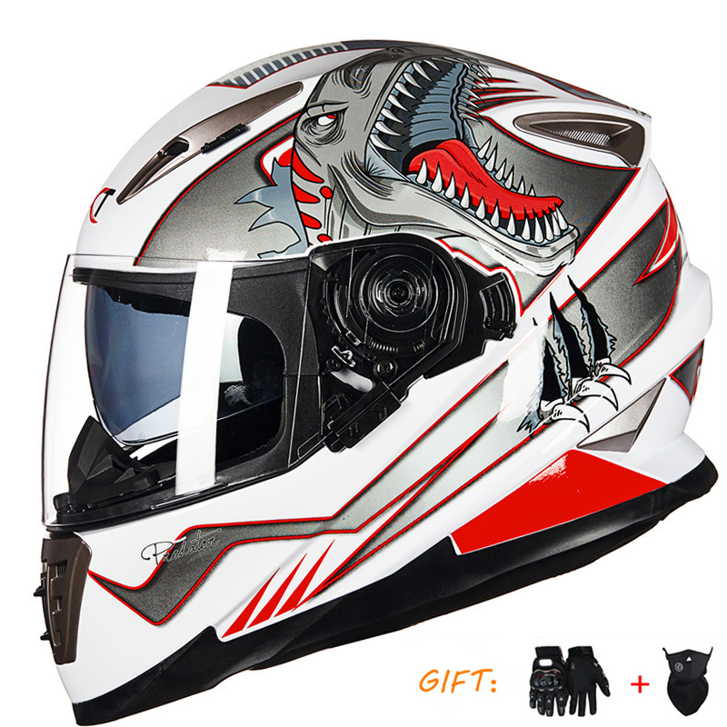 Double Visor Anti-fog – Universal Motosiklet kaskı (dəbilqə) - white-dinosaur-two-piece-set-m