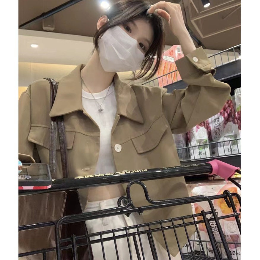 复古短款长袖小西服外套女秋秋新款薄款polo领小个子西装ins其他