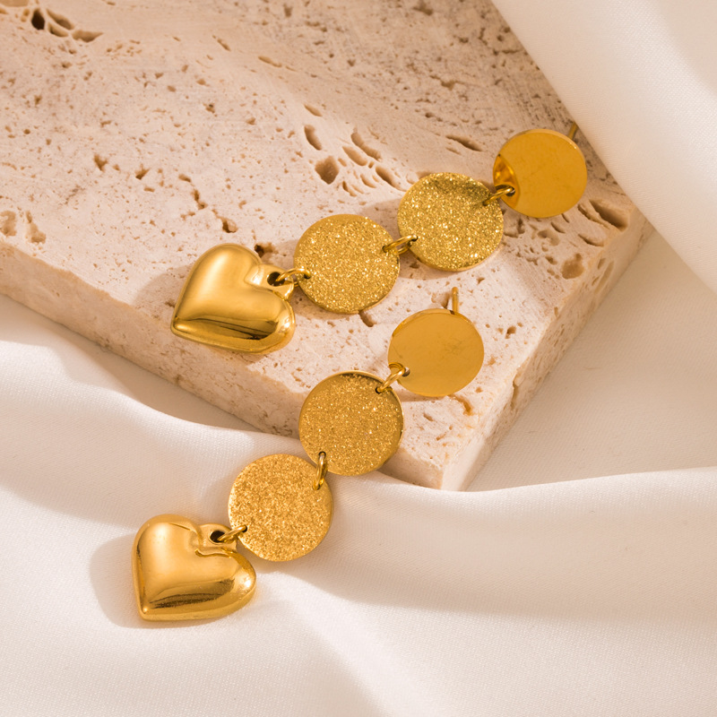 Fashion Pentagram Heart Shape Titanium Steel Plating Rhinestones Drop Earrings 1 Pair