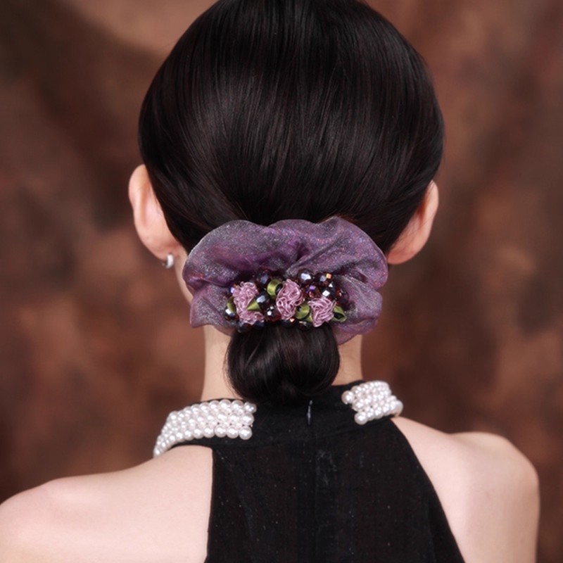 Korean Flower Hair Bun with Wisteria Flower Hair Tie, High-End Hair Ring, Ponytail Hair Rope, Hair Elastic Hair Accessory