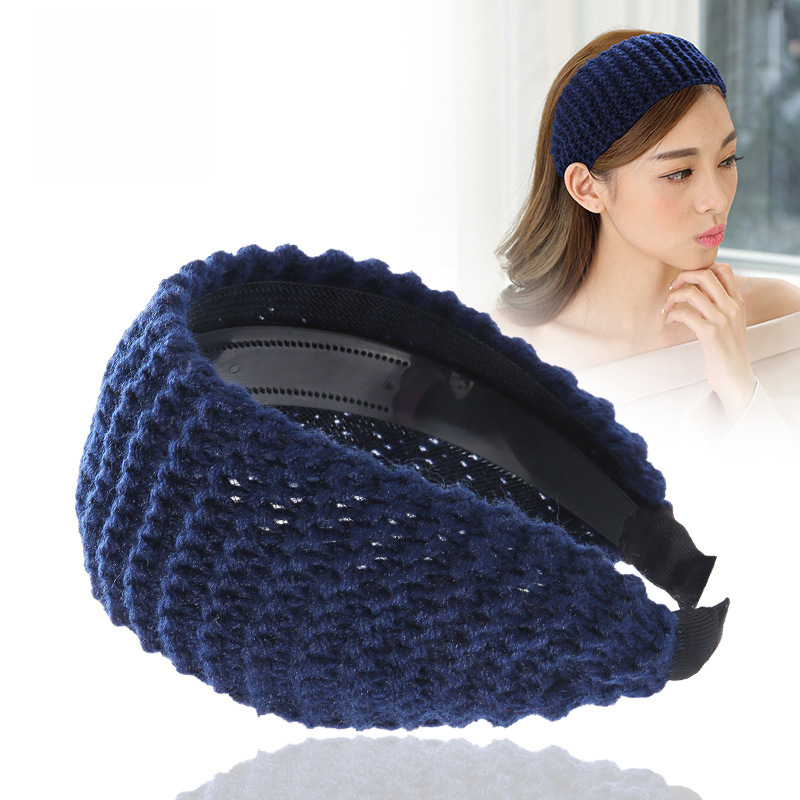 Al por mayor venda de ala ancha cruzada al por mayor estilo coreano Otoño e Invierno lana horquilla Internet celebridad elegante de punto accesorios banda horquilla diadema