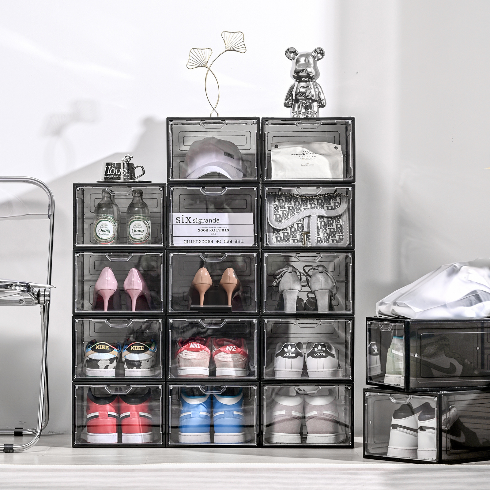 6面全硬靴ケース収納ケースAJ靴酸化防止靴ケース透明靴プラスチックアクリルキャップ靴壁