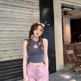 美式复古星星贴布小背心女夏季修身上衣
