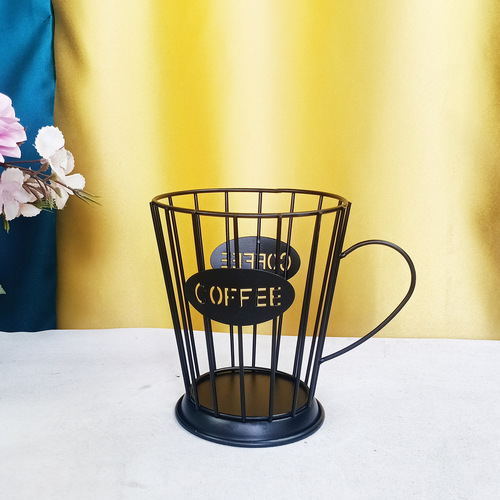 Factory direct sales iron wire coffee capsule storage basket straight-sided cup-shaped iron fruit basket gold and black home furnishings