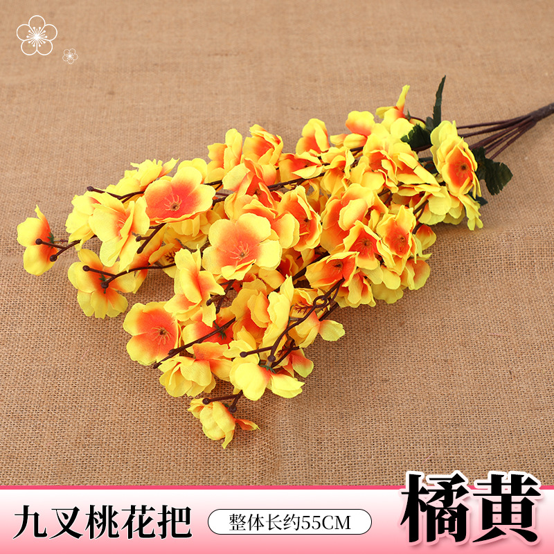 Simulación de ramas de flor de durazno, ramas de flor de ciruelo de cera falsa, flores de cerezo, flores de plástico, flores falsas, arreglos florales de piso, decoración de árboles de paisaje