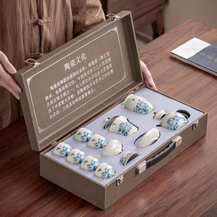 Ru kiln kung fu tea set suit high-grade ceramic teapot lid bowl tea cup complete set of tea set business gift printing LOGO