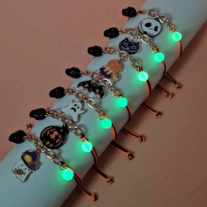 Party, Festival, Street Occasion Hip-Hop Retro Funny Pumpkin Ghost Skull Alloy Rope String Bracelets Halloween Wholesale